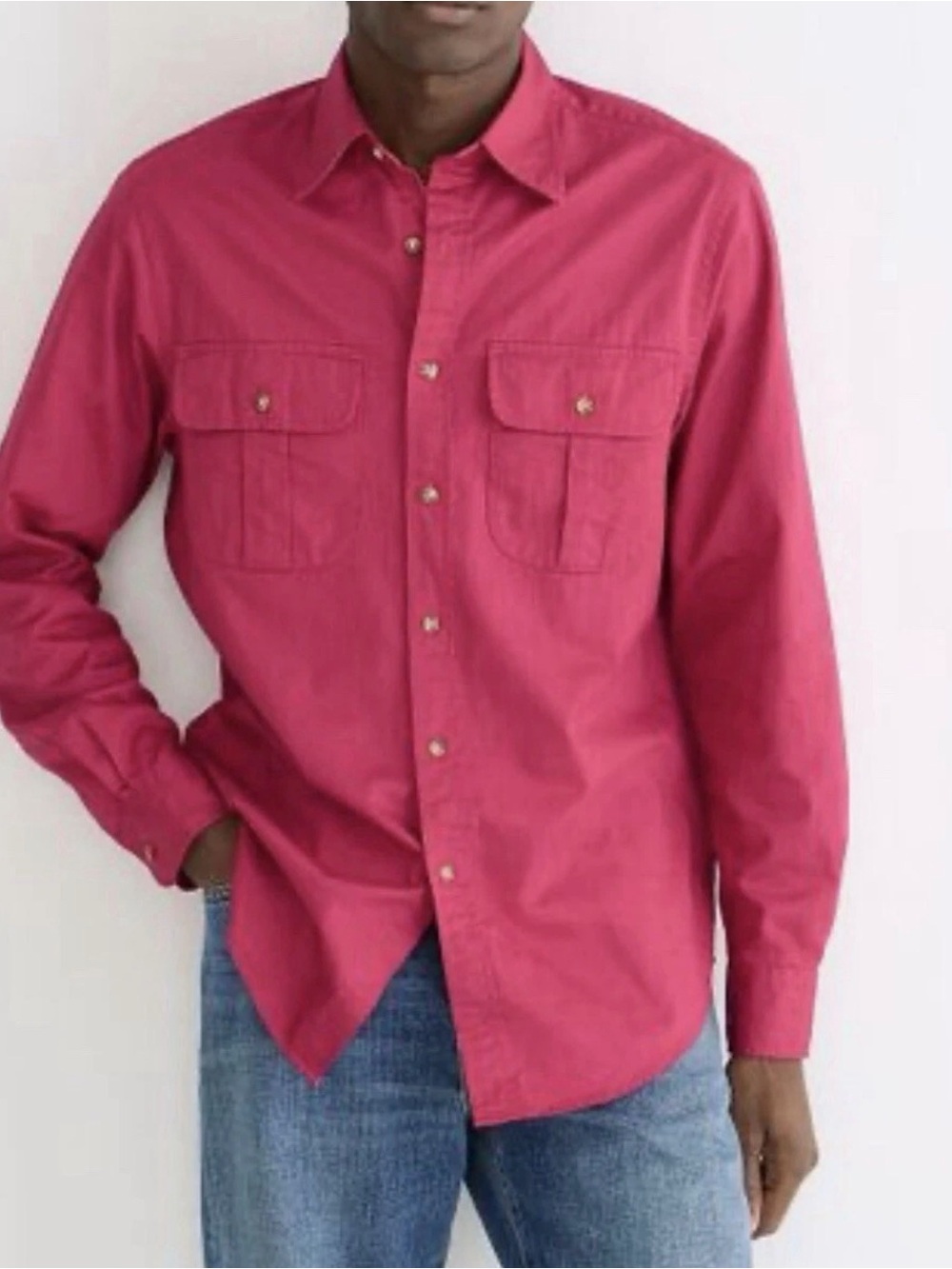 J.Crew Bright Pink Heritage Oarsman Cotton Twill Long Sleeve Button Up Shirt L